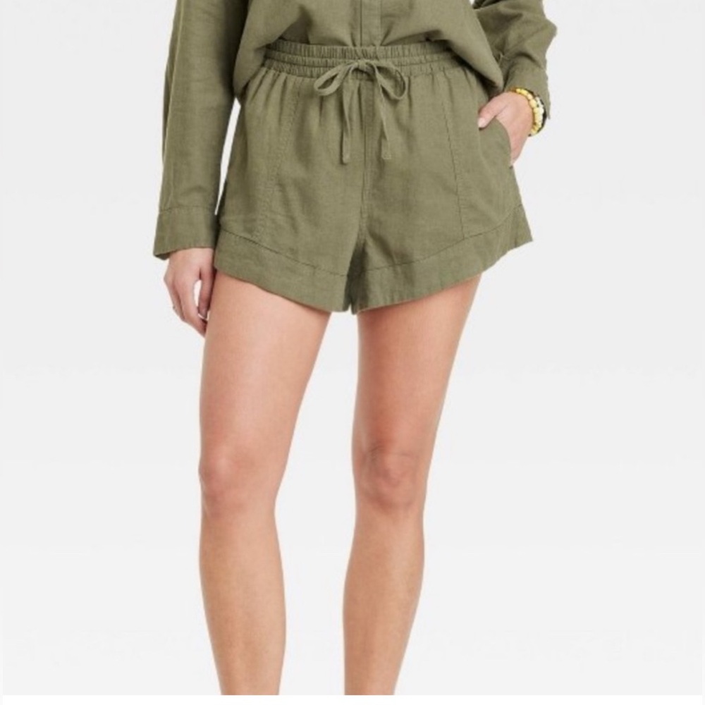 Universal Thread High-Rise Linen Blend Pull-On Shorts – Olive Green – Sz M NWOT